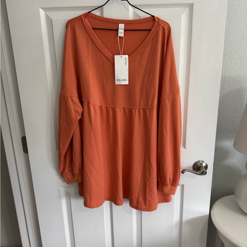 EKLURA Women's V-Neck Long Sleeve Top - Orange